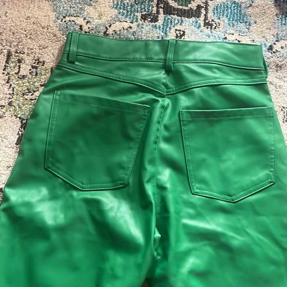 Zara Green Faux Leather Jeans Pants Size Small 26 Rare - Picture 3 of 4